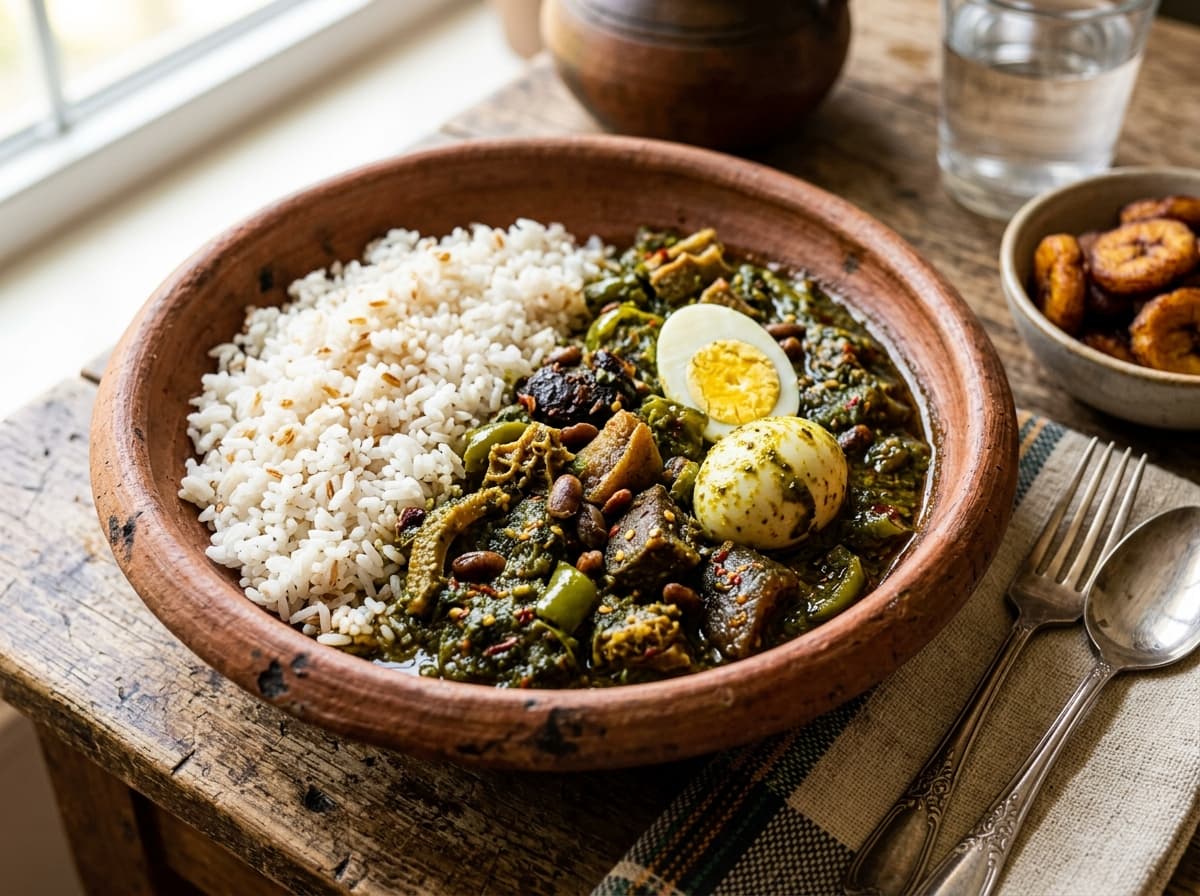White Rice with Ofada Sauce